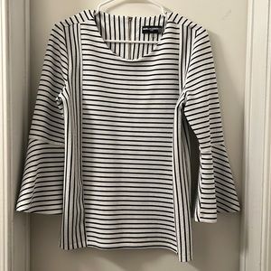 3/$15 Karl Lagerfeld - White & Black Stripe Bell Sleeve Top/Blouse Women S